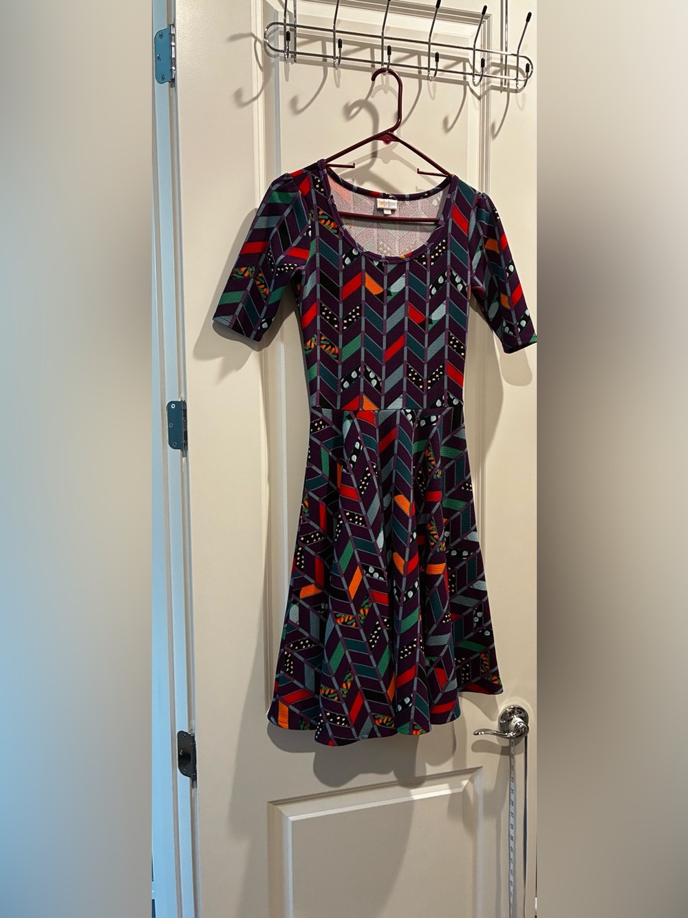 LuLaRoe Nicole Purple Short Sleeve Geometric Fit & Flare Dress XS